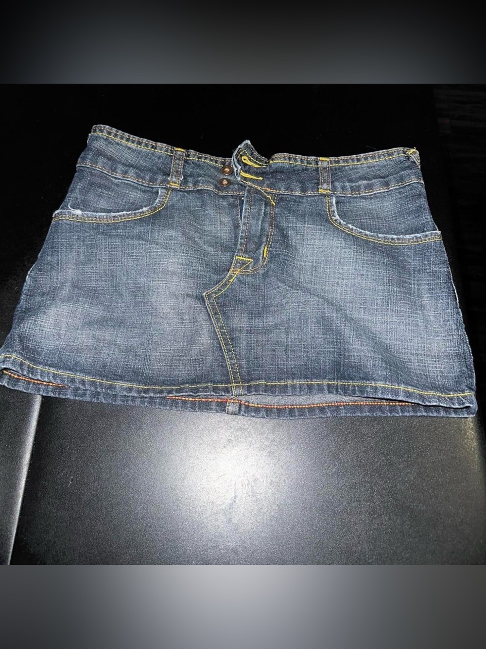 Vintage Von Dutch Dark Blue Denim Mini Skirt with Contrast Stitching